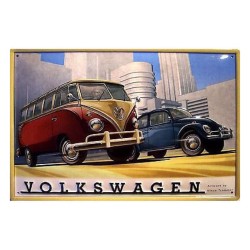 Plaque Volkswagen combi et cox en métal bombée 20x30