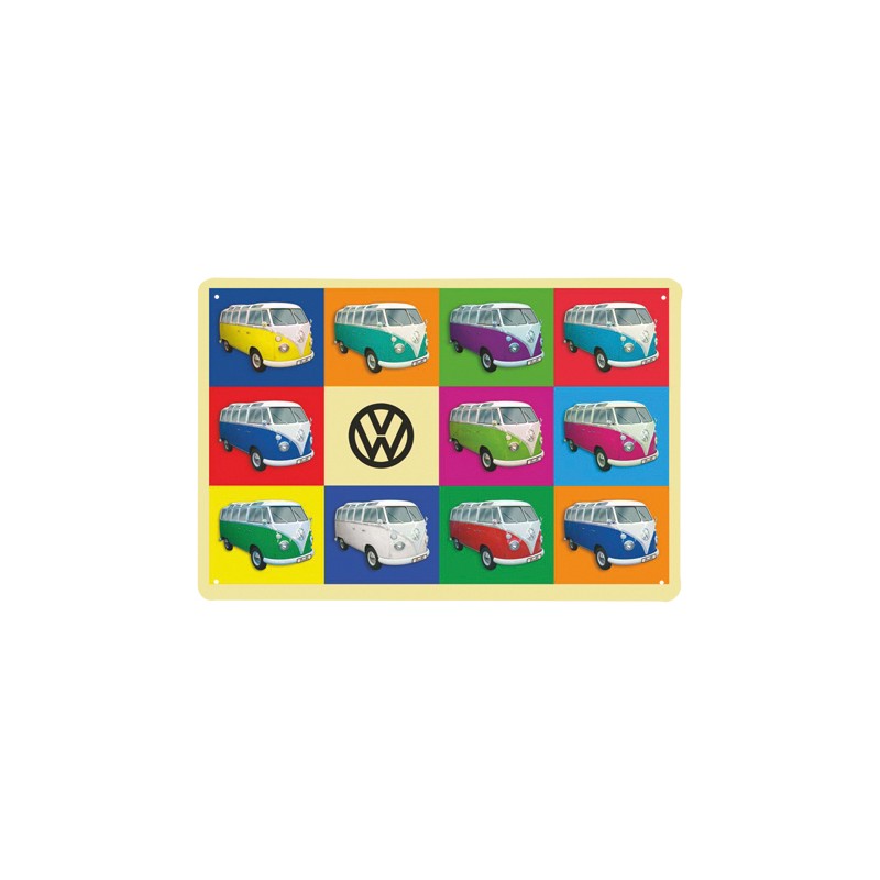 Plaque Volkswagen "combi multicolor" métal bombée 20x30